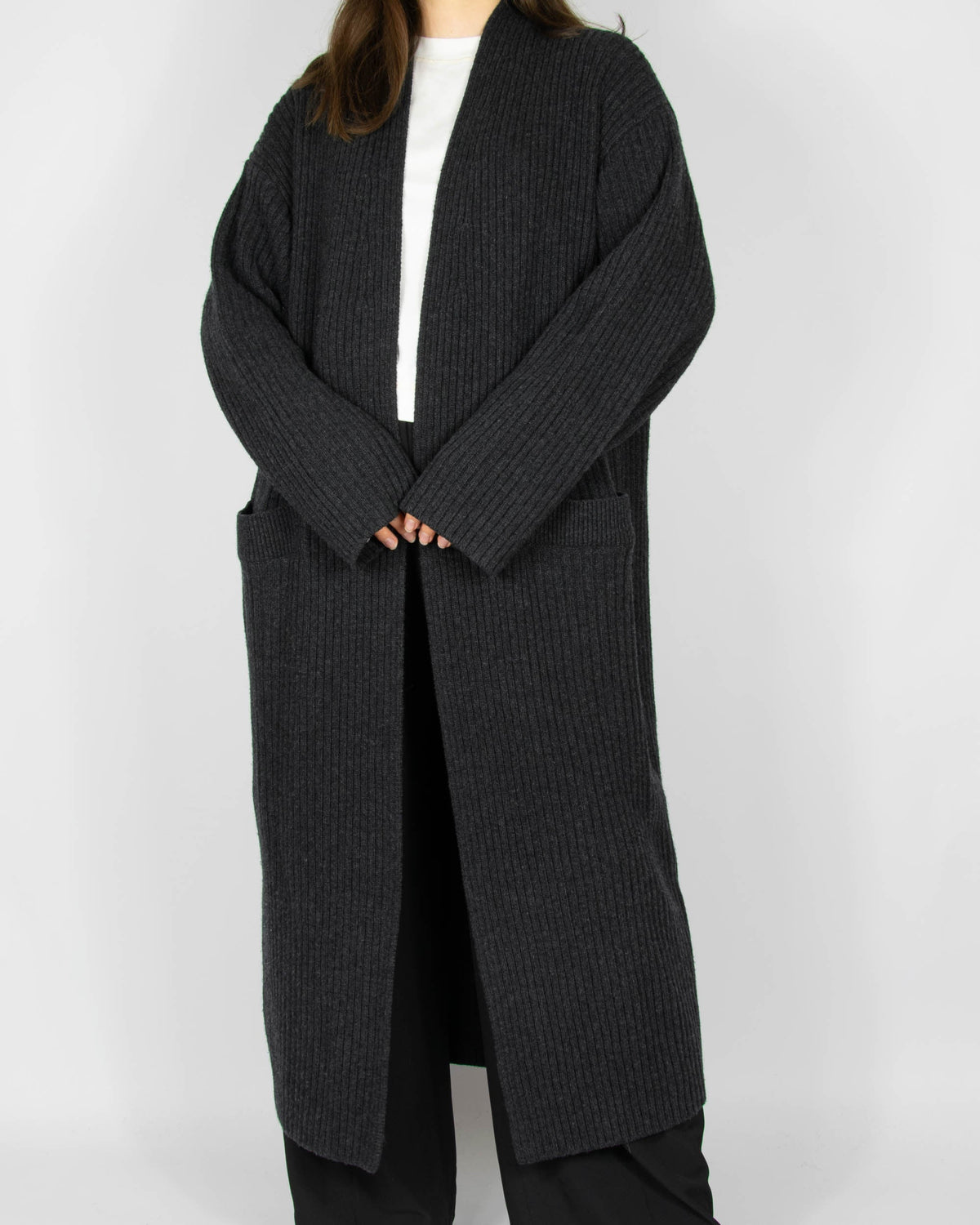 Charcoal grey wool and cashmere long cardigan by H&M Premium