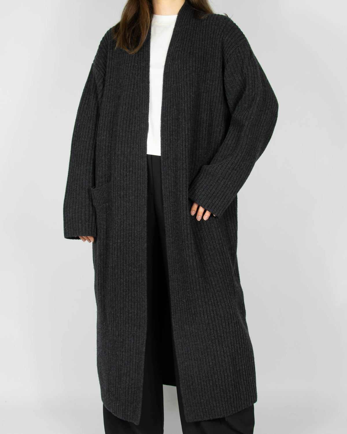 Charcoal grey wool and cashmere long cardigan by H&M Premium