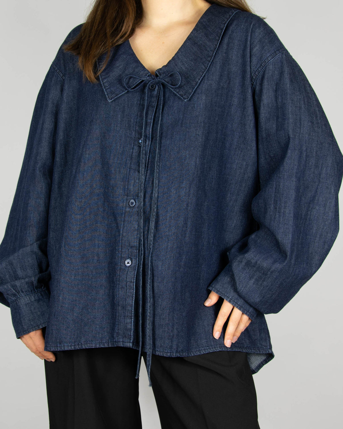 Navy denim shirt by Zara.