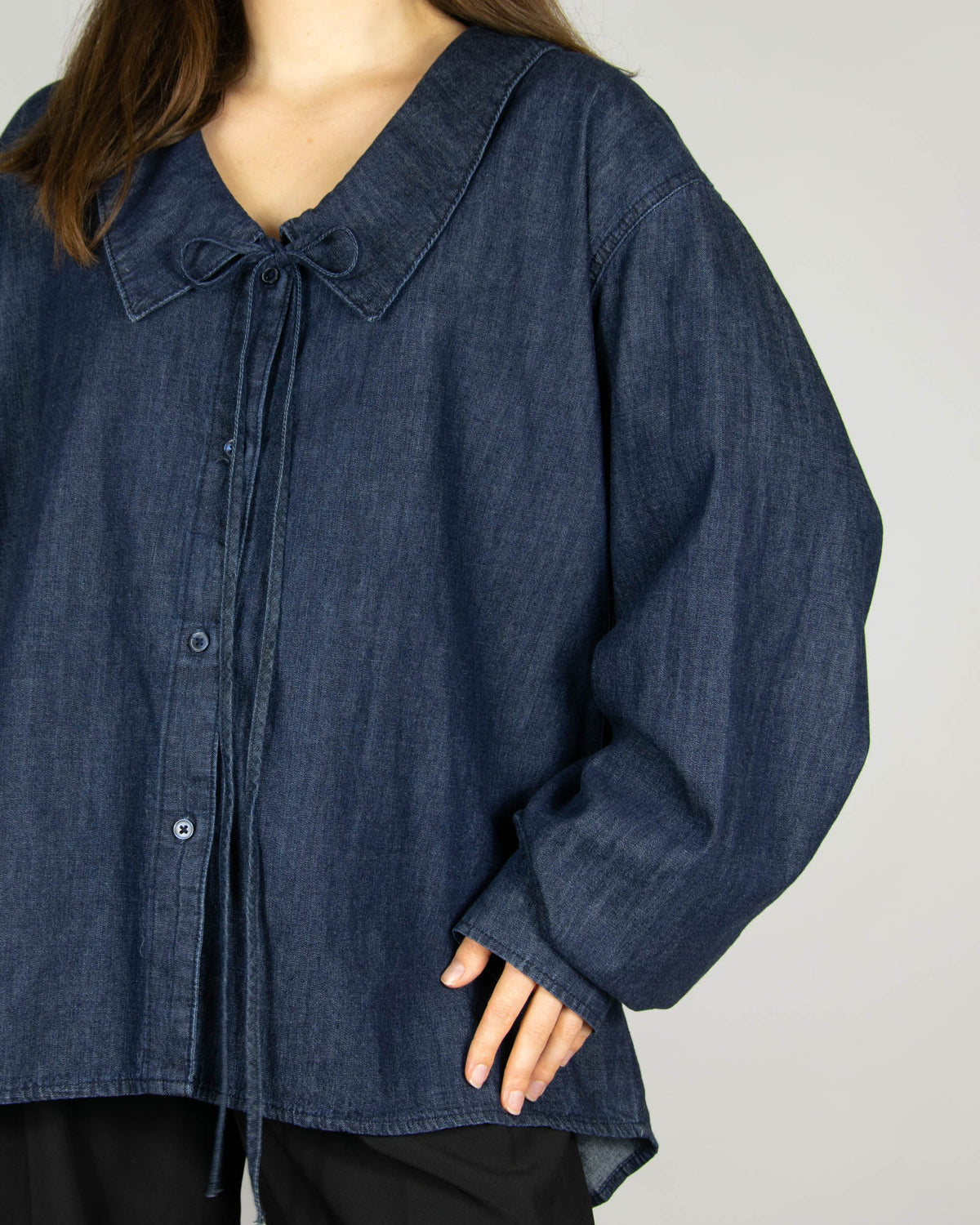 Navy denim shirt by Zara.