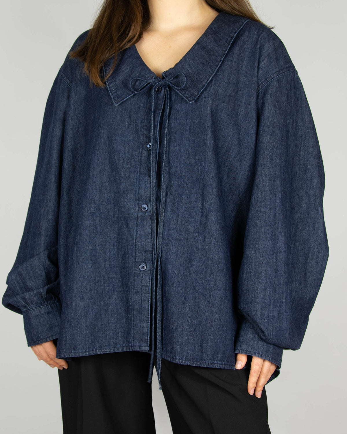 Navy denim shirt by Zara.