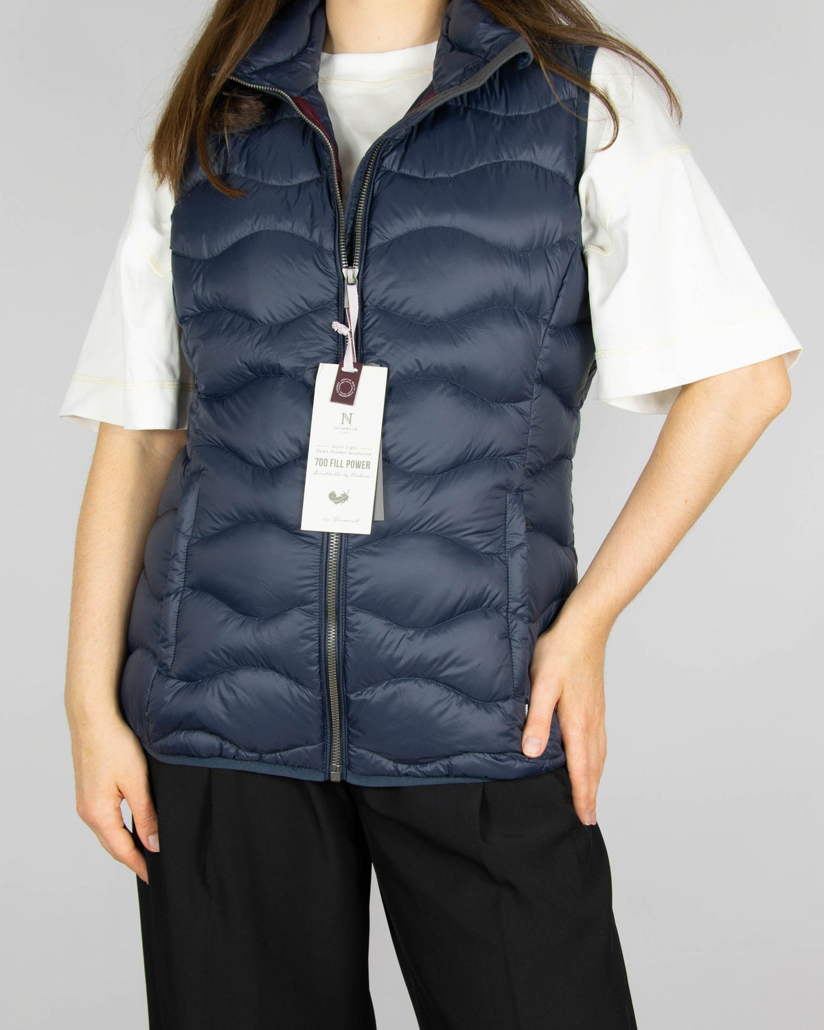 Navy women's down vest by Danish brand NIMBUS CPH