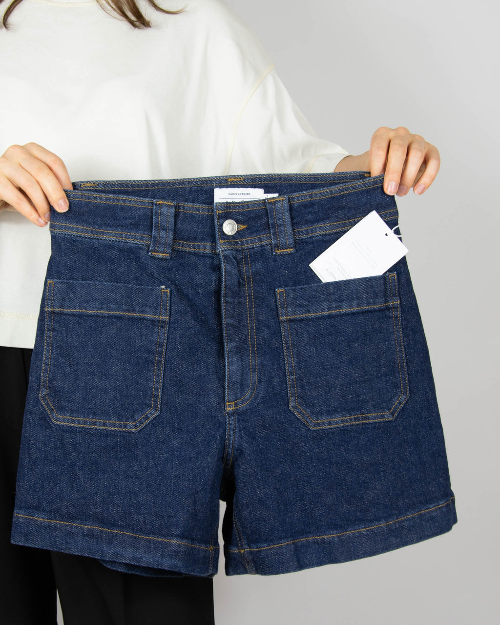 Navy blue high-waisted denim shorts by & Other Stories