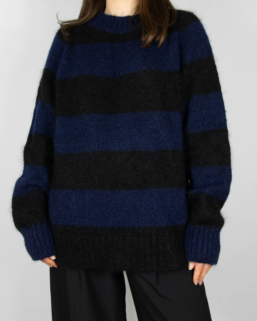Navy and black mohair and wool striped sweater by COS