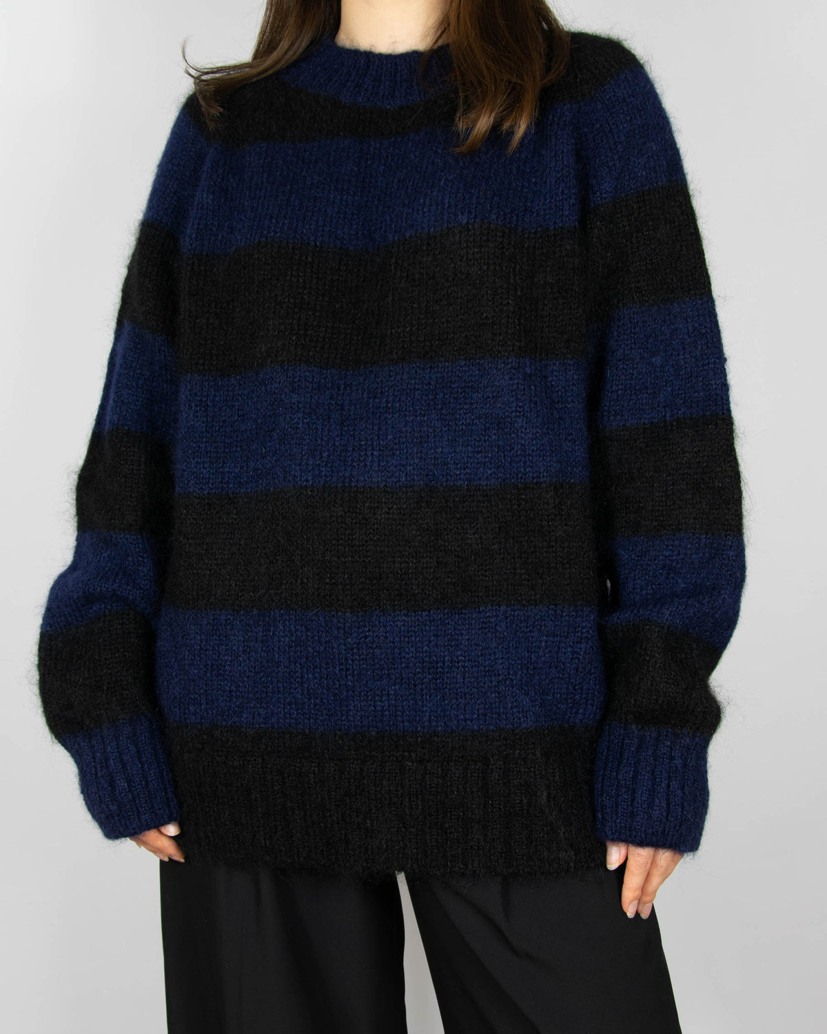 Navy and black mohair and wool striped sweater by COS
