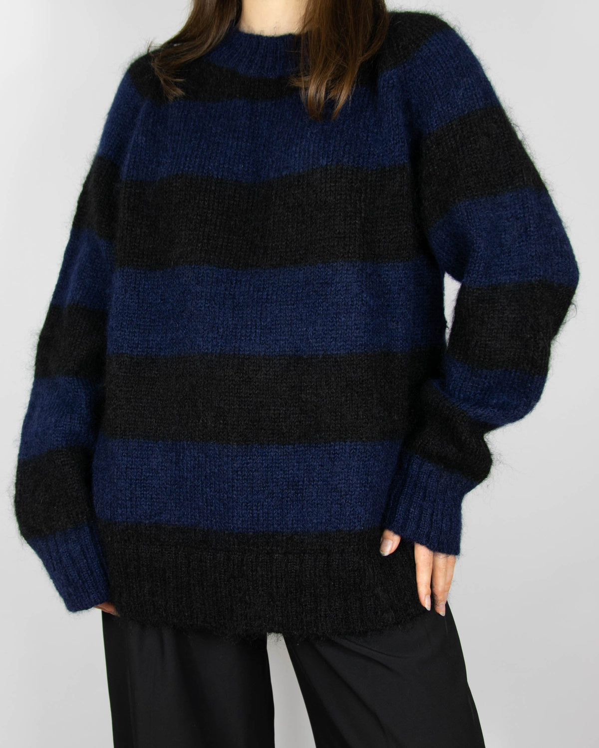 Navy and black mohair and wool striped sweater by COS