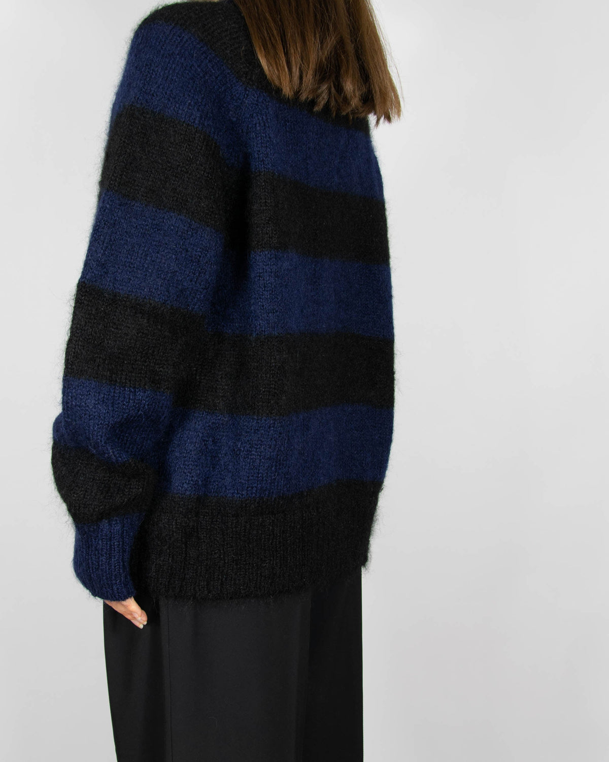 Navy and black mohair and wool striped sweater by COS