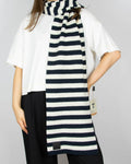 Navy and cream striped lambswool scarf by Tufte