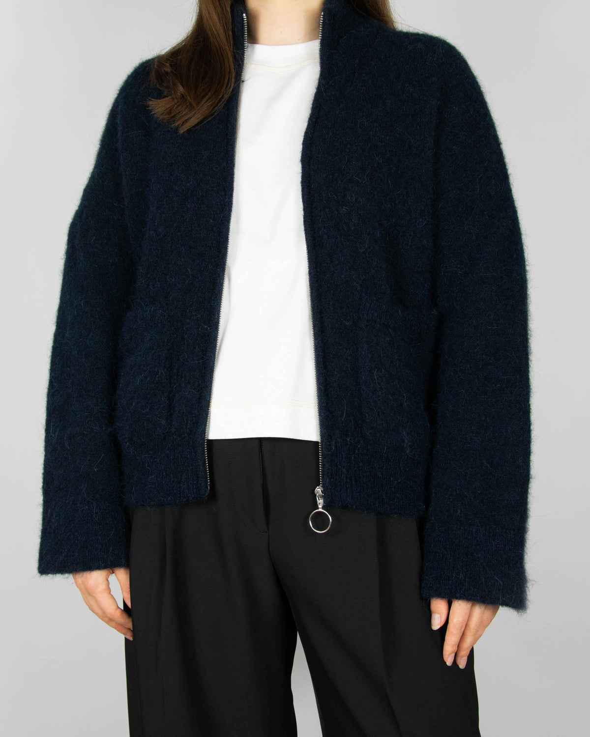 Navy wool and alpaca cardigan by Selected