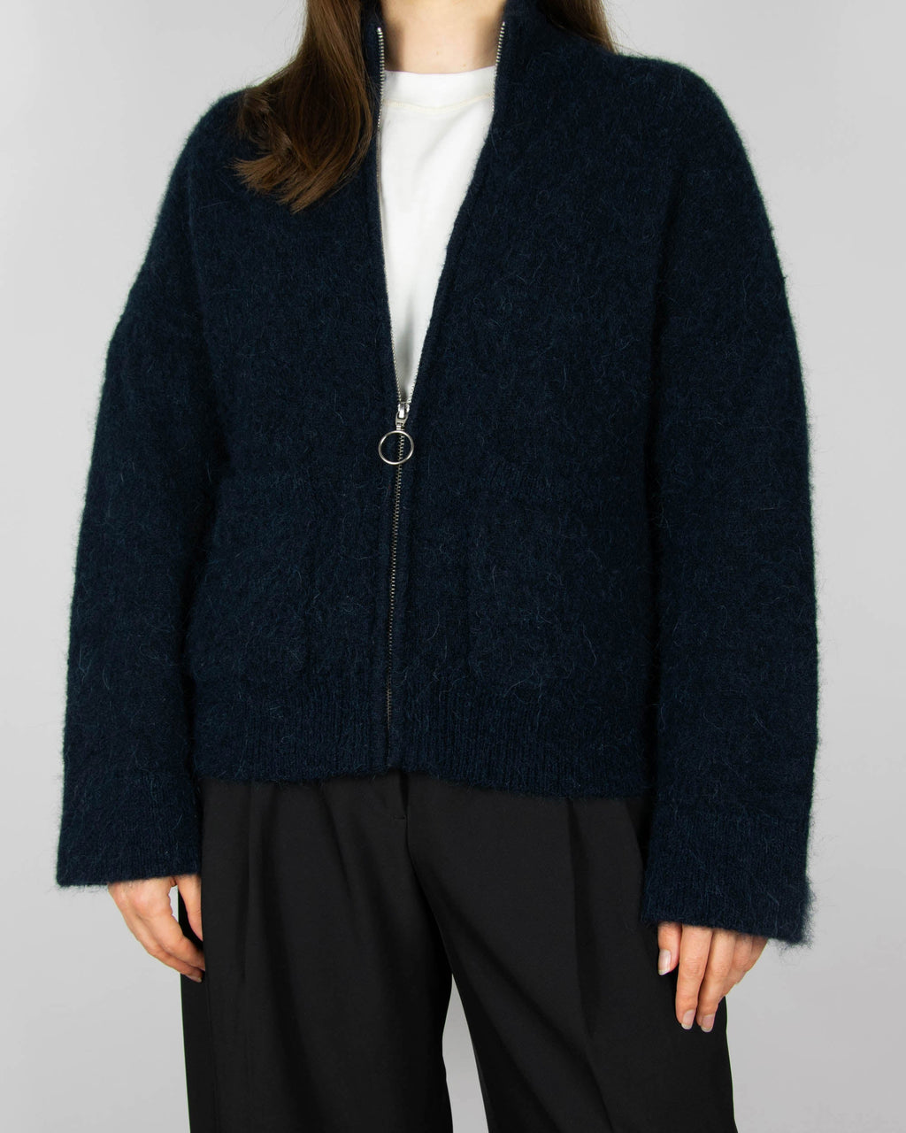 Navy wool and alpaca cardigan by Selected