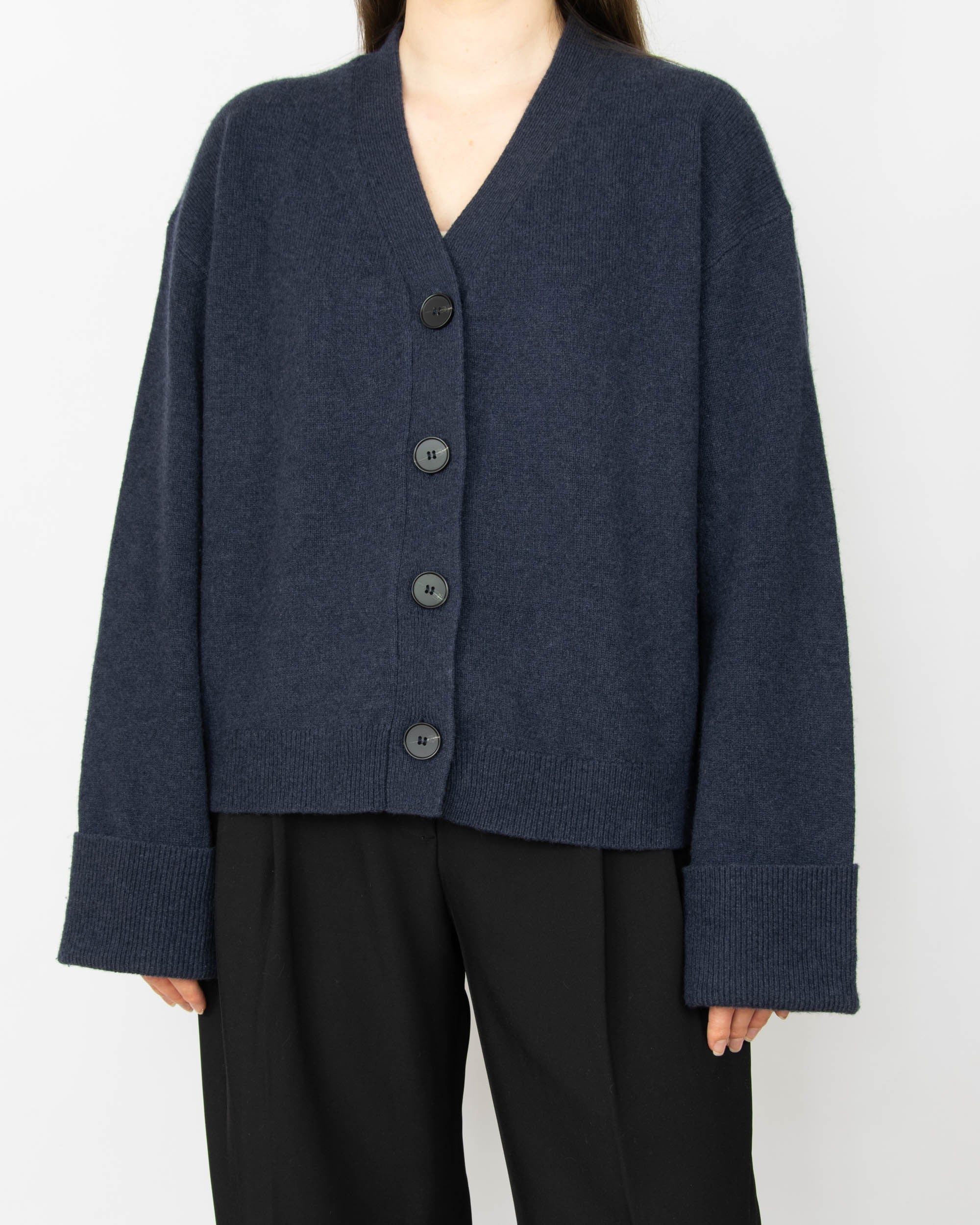 Navy blue wool cardigan by Norwegian premium brand CAMILLA PIHL