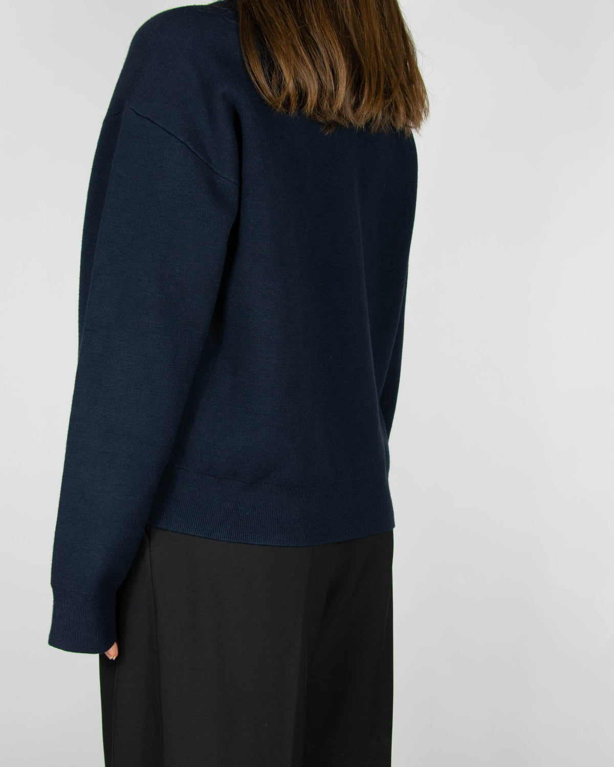 Navy viscose sweater with denim inserts by Sandro
