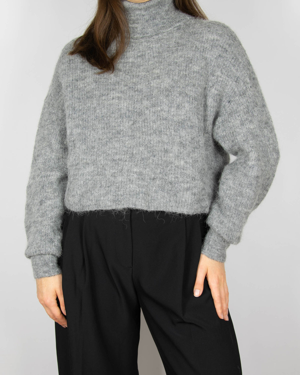 Grey cropped alpaca and wool turtleneck sweater by Bik Bok