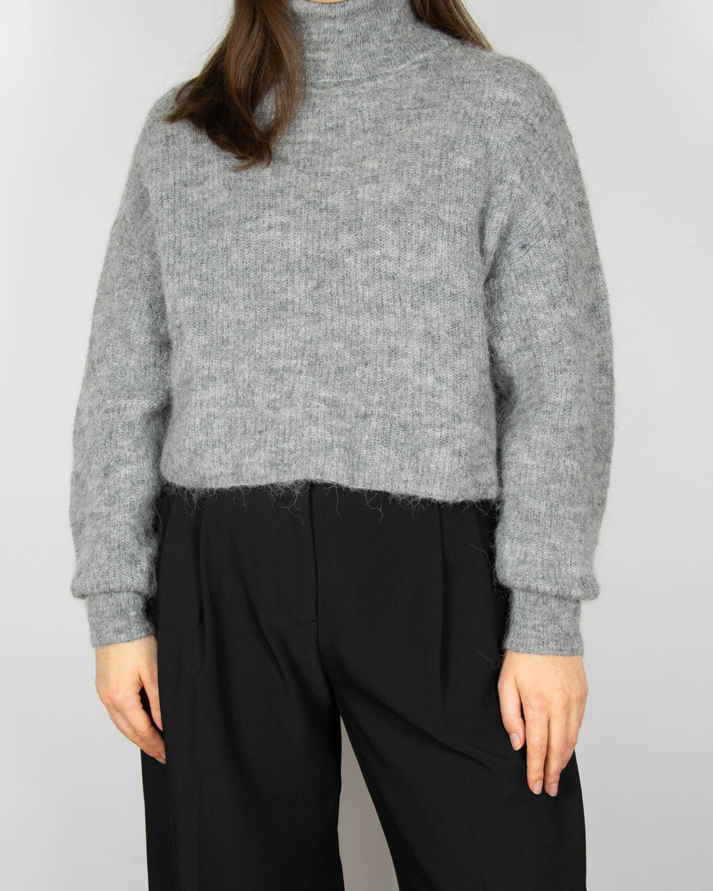 Grey cropped alpaca and wool turtleneck sweater by Bik Bok