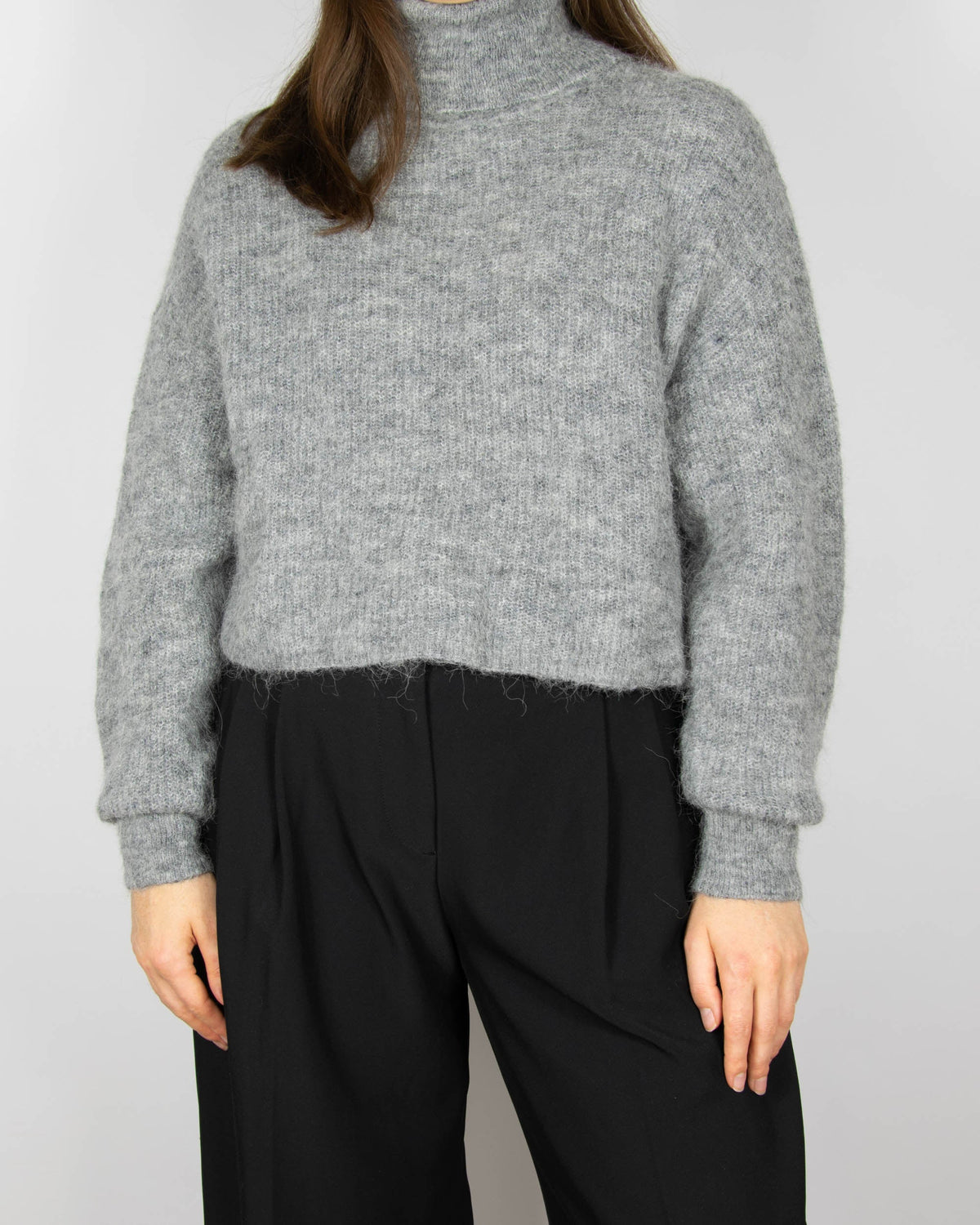 Grey cropped alpaca and wool turtleneck sweater by Bik Bok
