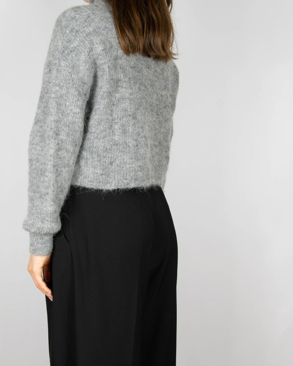 Grey cropped alpaca and wool turtleneck sweater by Bik Bok