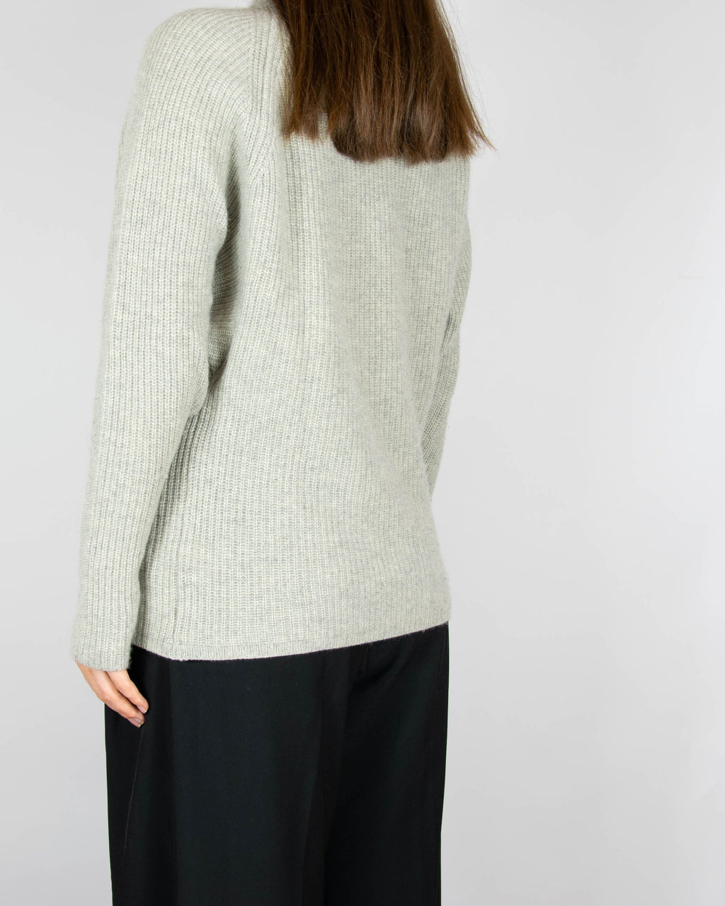 Grey wool and cashmere mock-neck sweater by premium brand Ralph Lauren.