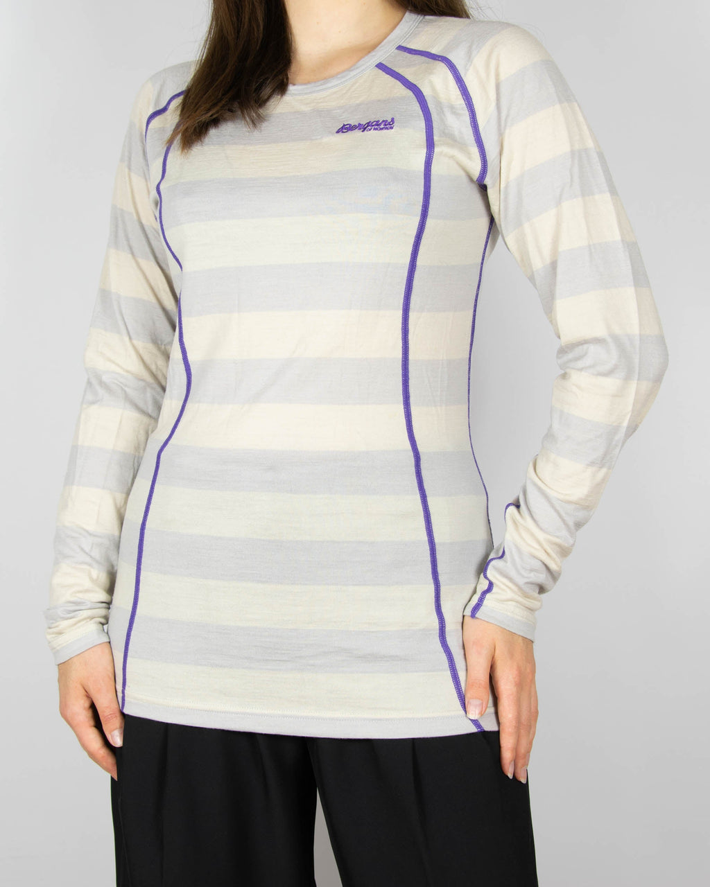 Cream and purple merino wool thermal top by Bergans of Norway