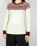 Cream and burgundy merino wool thermal top by Kari Traa
