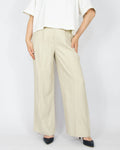 Beige high-waisted, wide-leg viscose and linen trousers by Swedish premium brand Totême