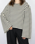 Cream and navy striped cotton blouse by BOII Studios