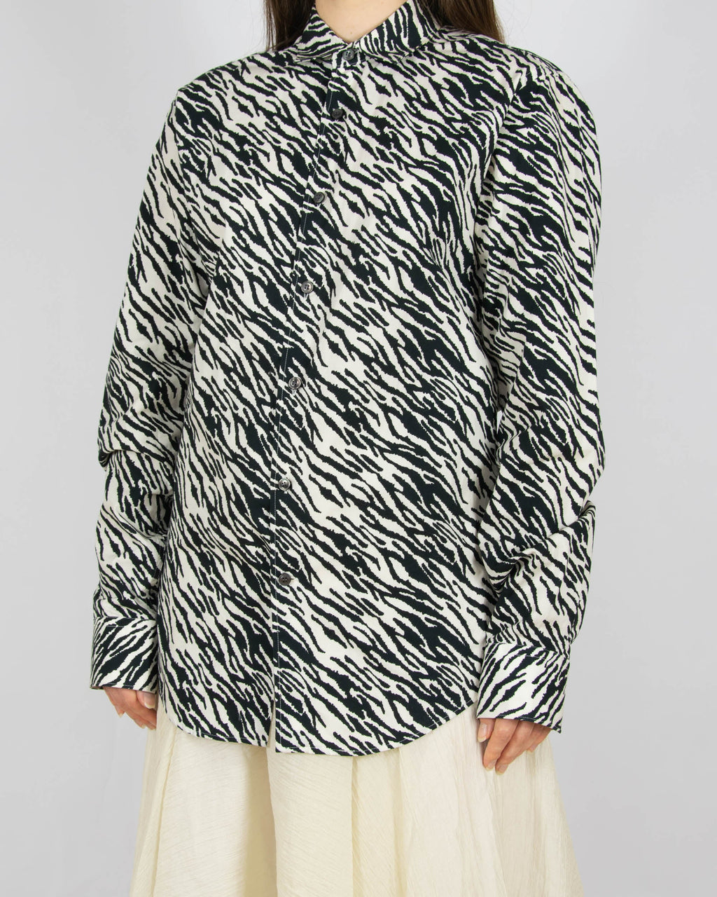 Cream and black cotton shirt by Tiger of Sweden