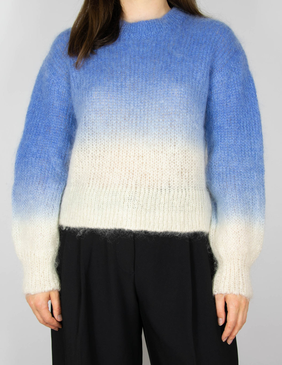 Niebiesko biały (mohair + wool) sweater skandynawskiej marki Donna