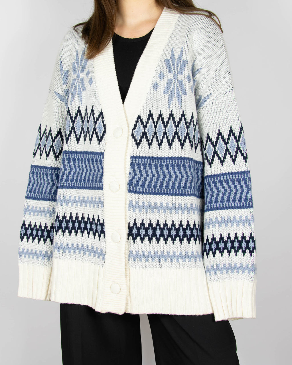 Blue and cream merino wool and cotton sweater by Lexington