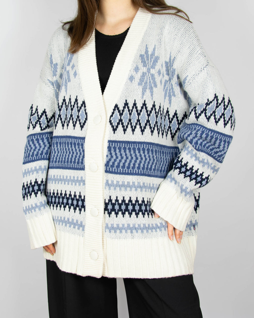Blue and cream merino wool and cotton sweater by Lexington