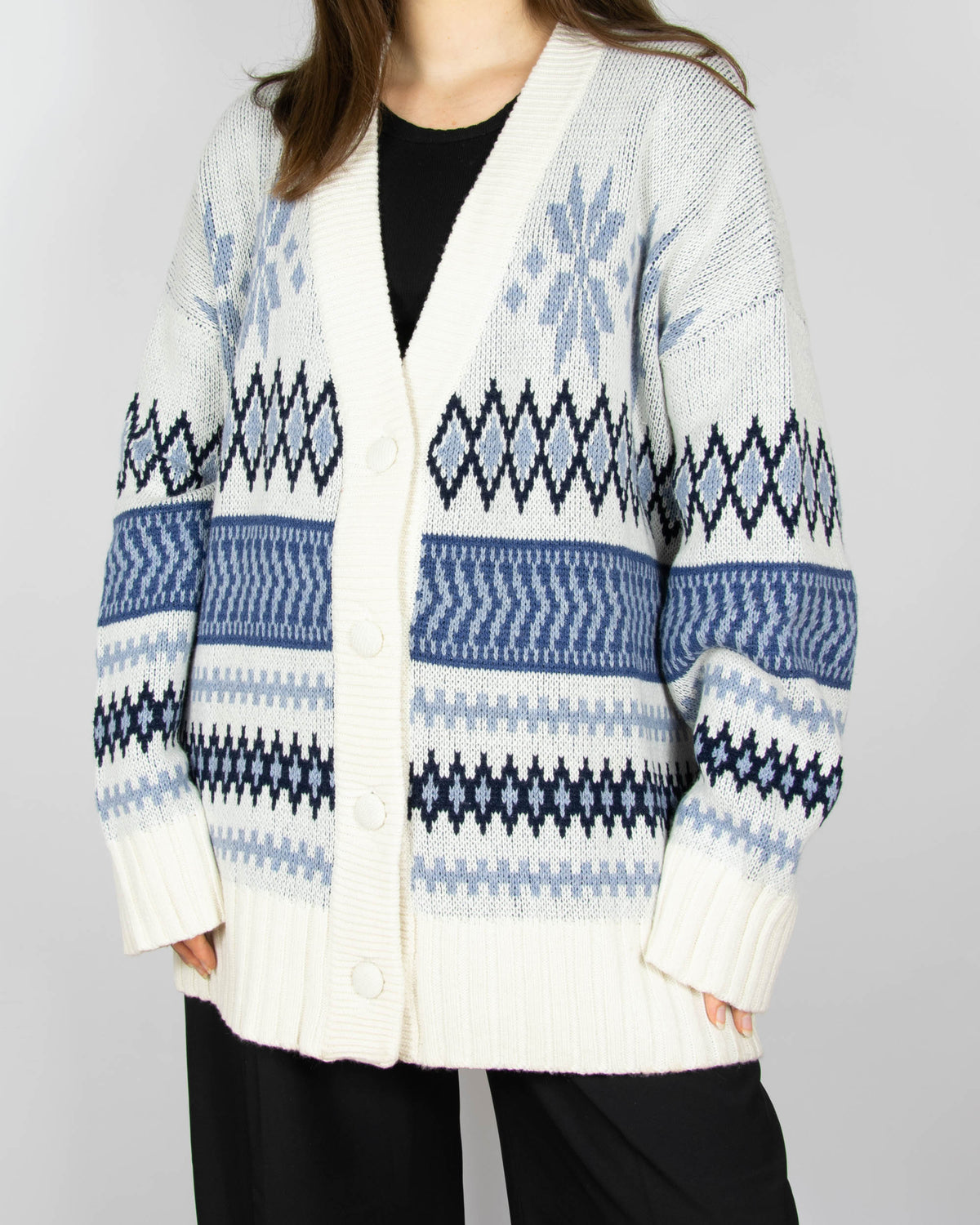 Blue and cream merino wool and cotton sweater by Lexington