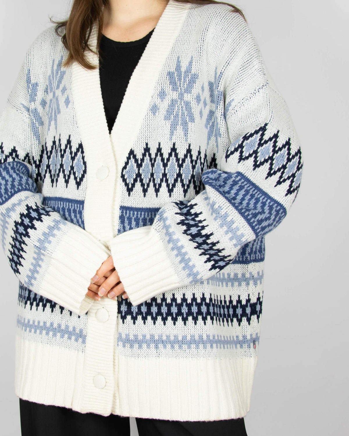 Blue and cream merino wool and cotton sweater by Lexington