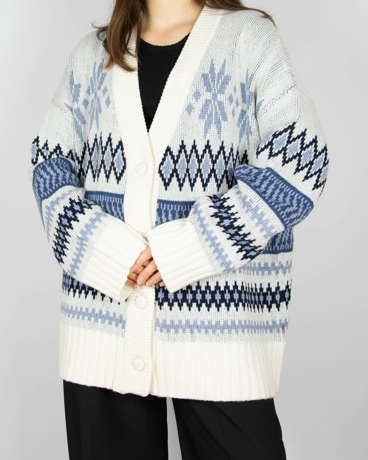 Blue and cream merino wool and cotton sweater by Lexington
