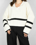 Cream modal and cotton sweater with black stripes by Massimo Dutti