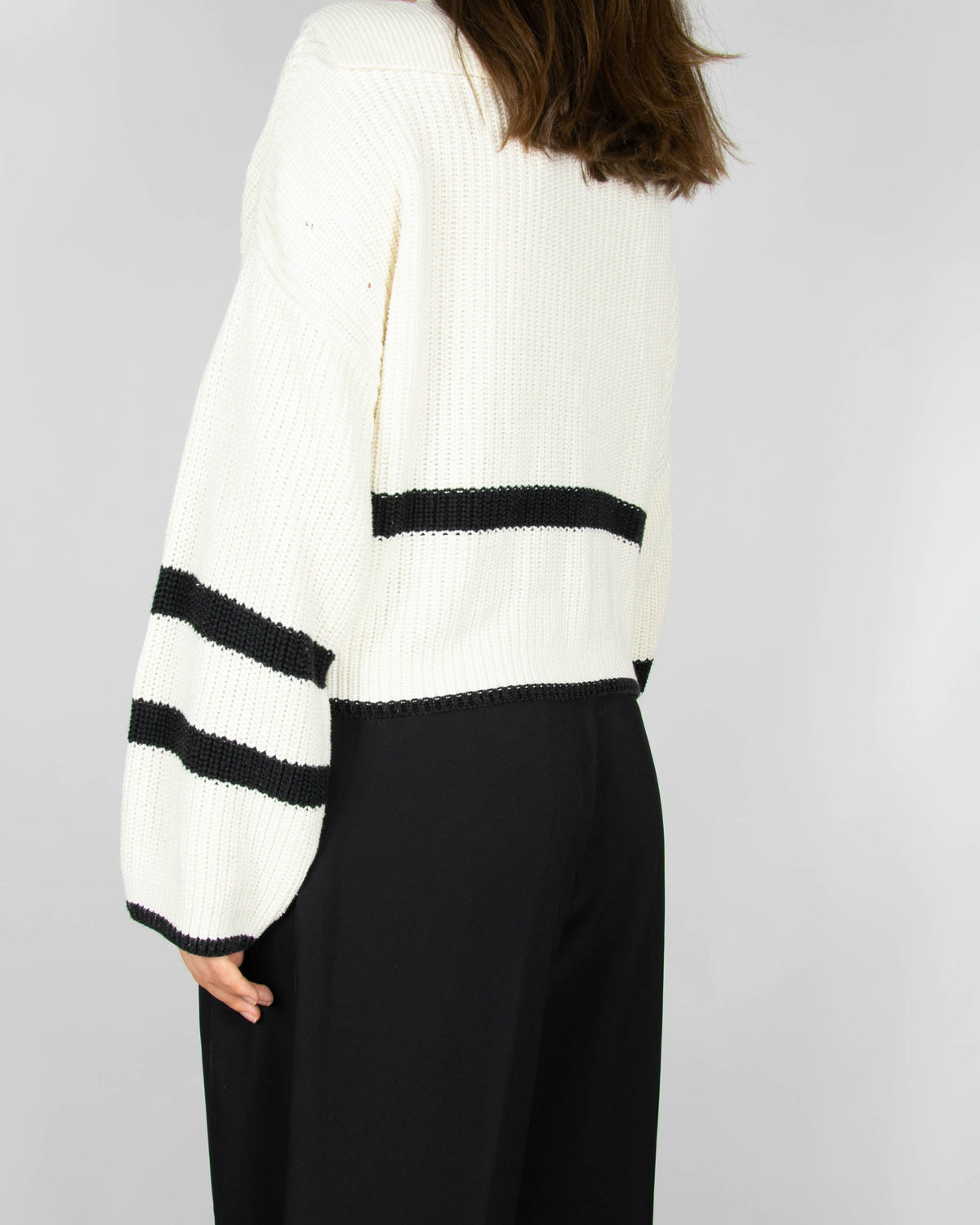 Cream modal and cotton sweater with black stripes by Massimo Dutti