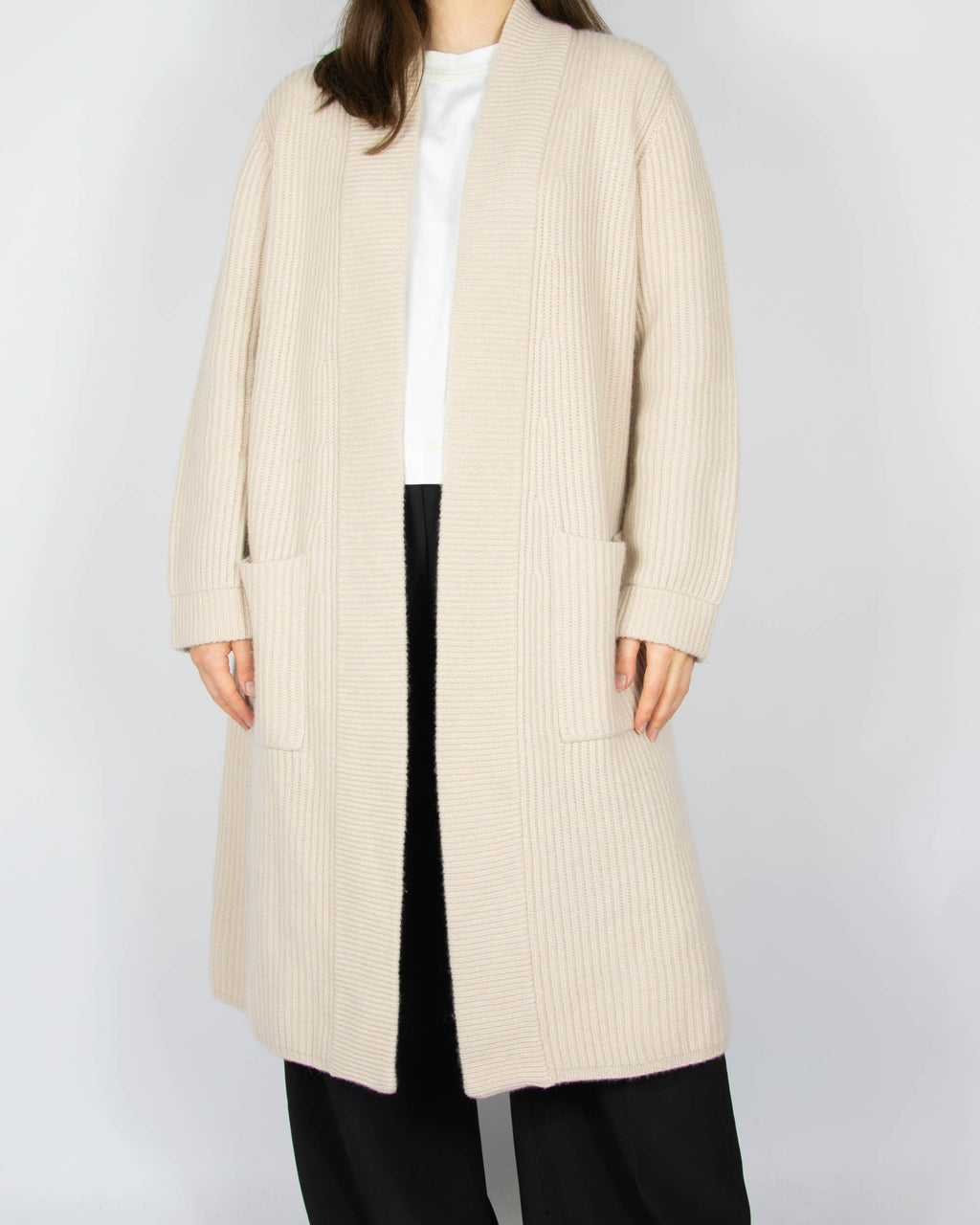 Cream long cashmere cardigan by Massimo Dutti