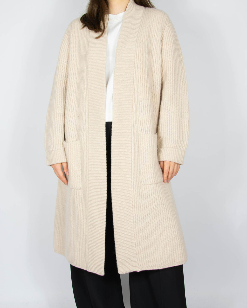 Cream long cashmere cardigan by Massimo Dutti