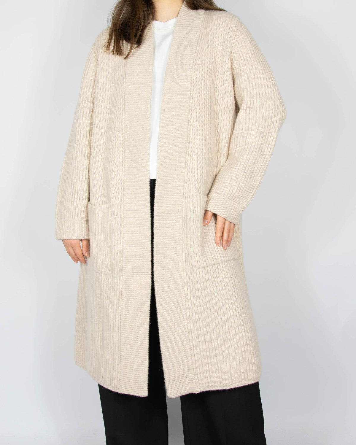 Cream long cashmere cardigan by Massimo Dutti