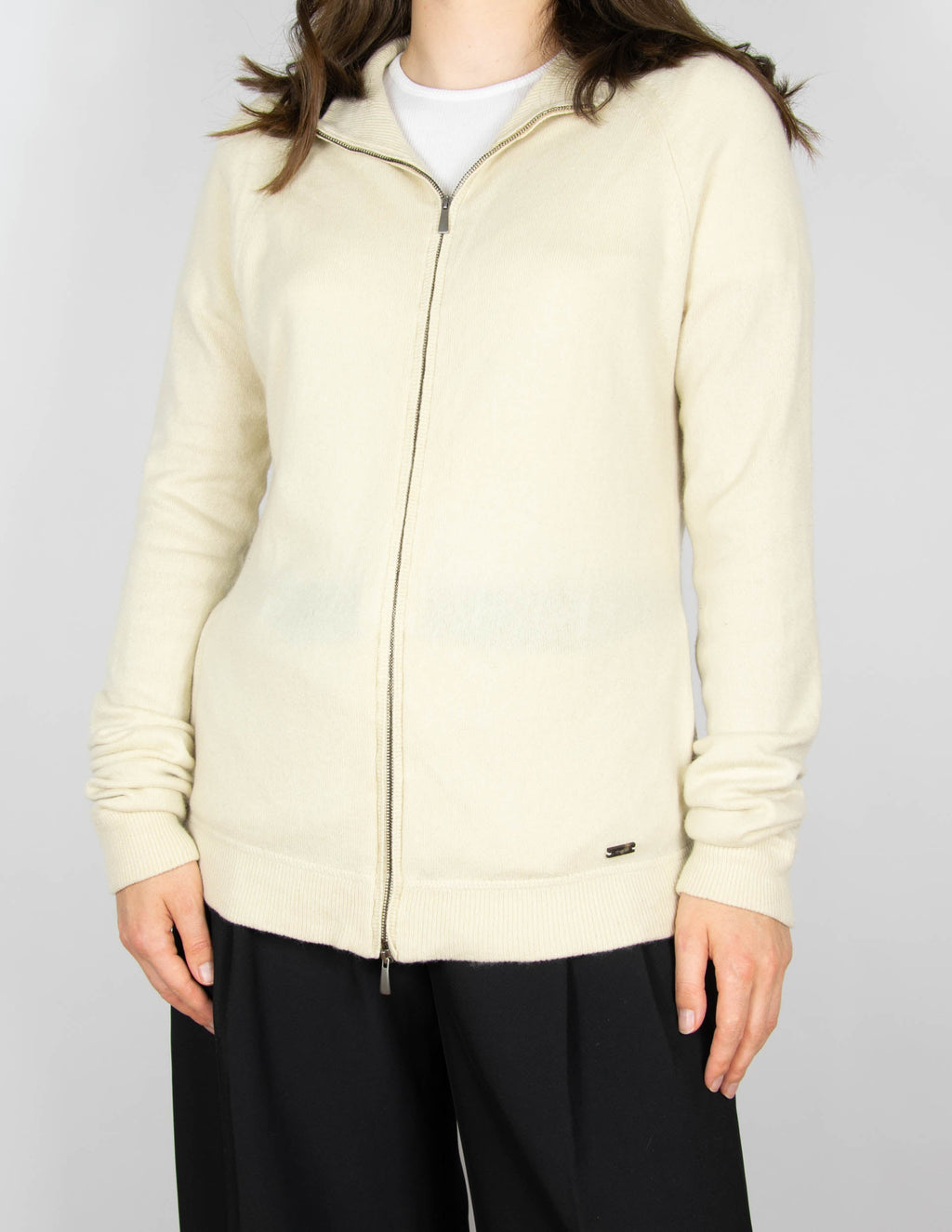 Cream cashmere zip-up sweater by Malo