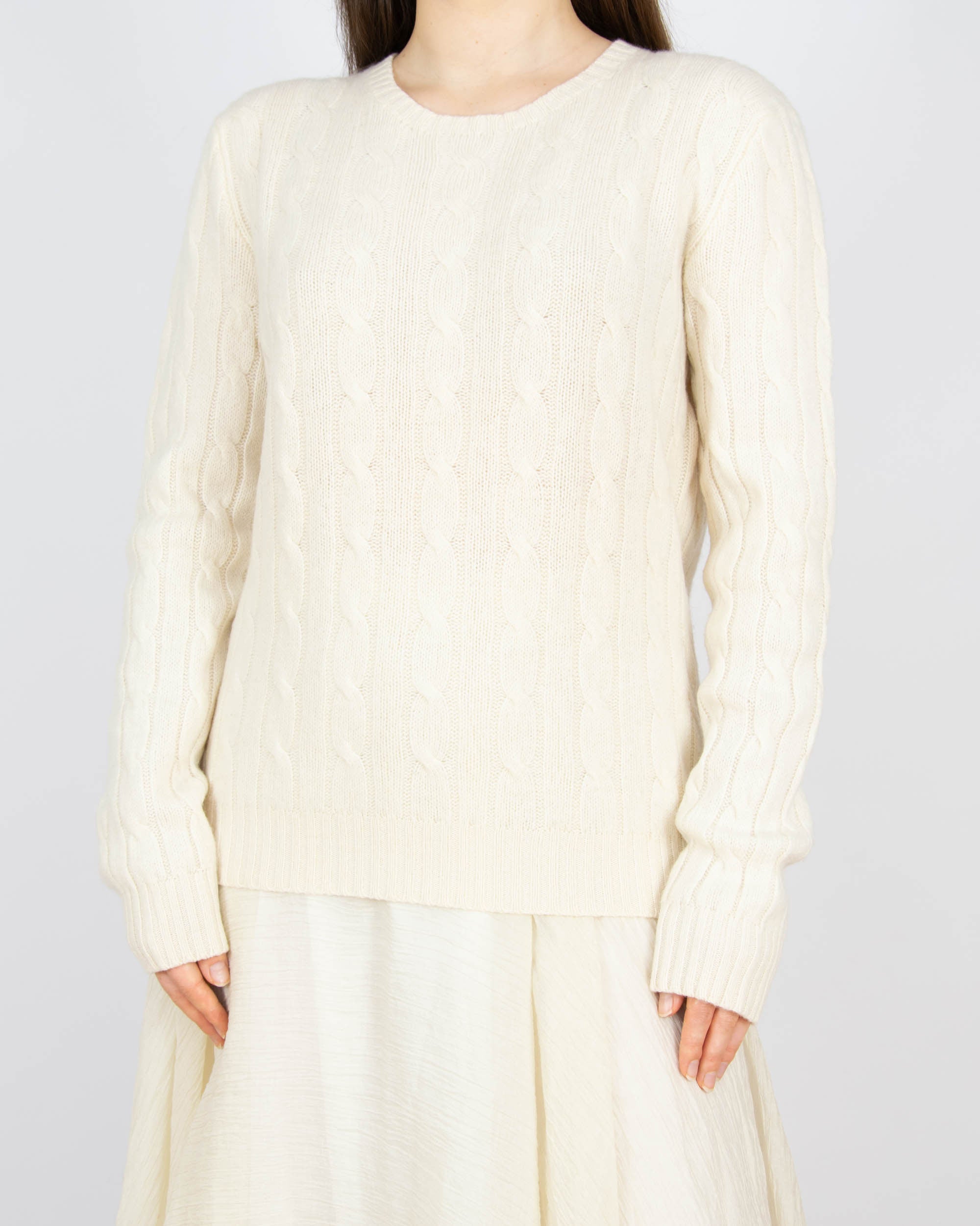 Cream cable-knit cashmere sweater by Ralph Lauren