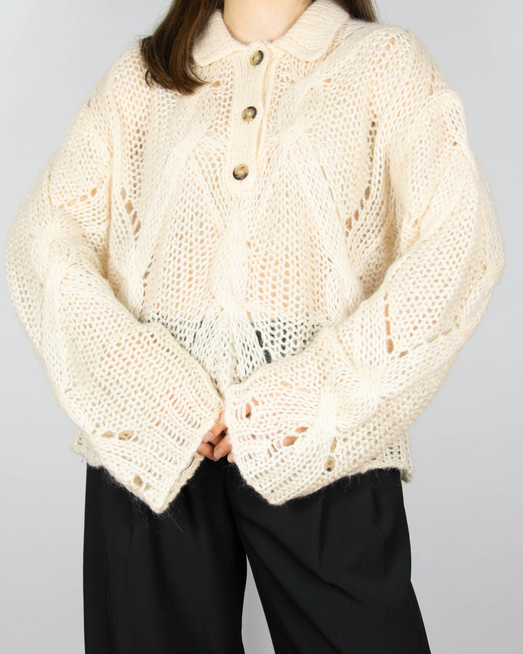 Cream mohair wool and alpaca sweater by Acne Studios