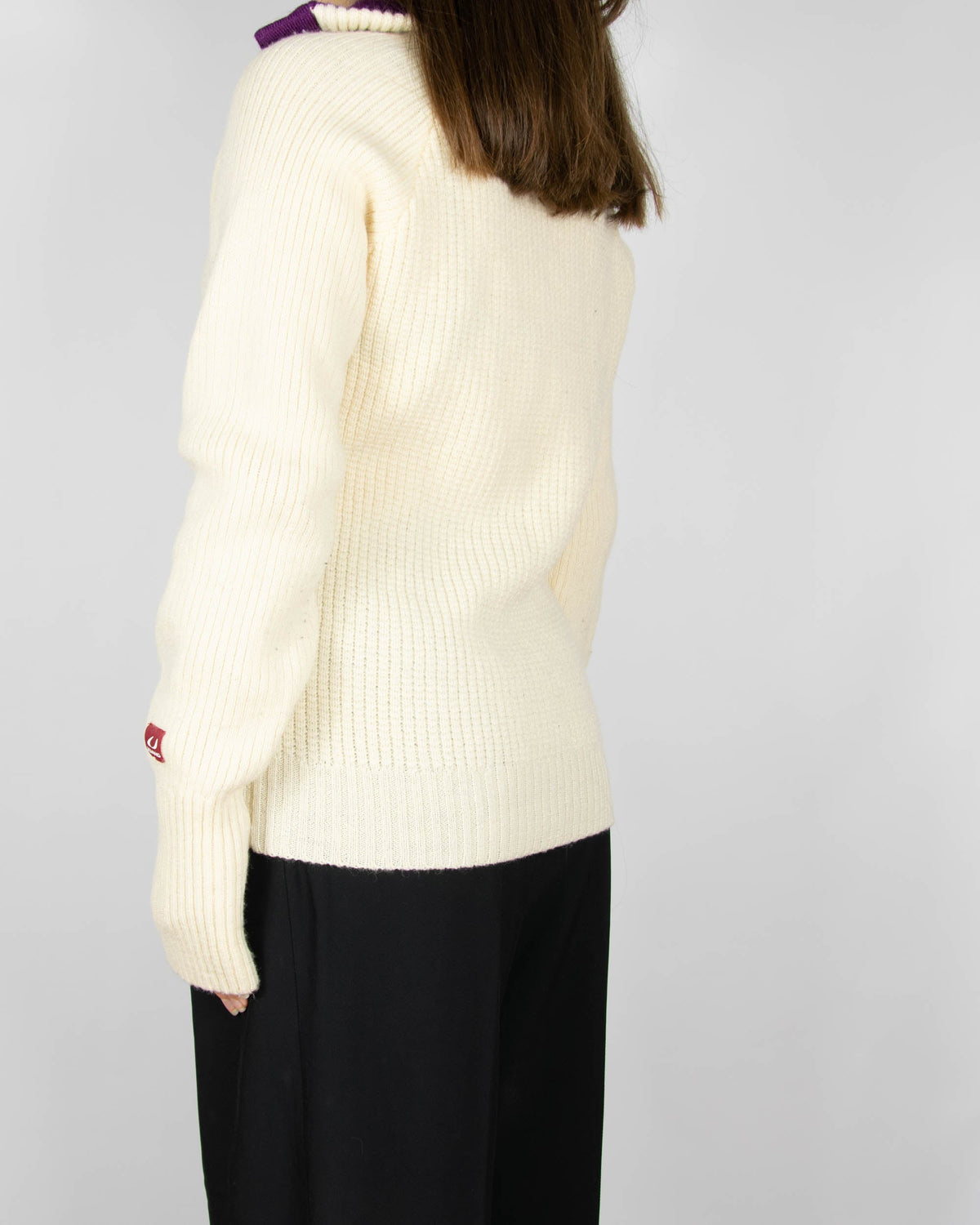 Cream and purple wool zip-up sweater by Ulvang
