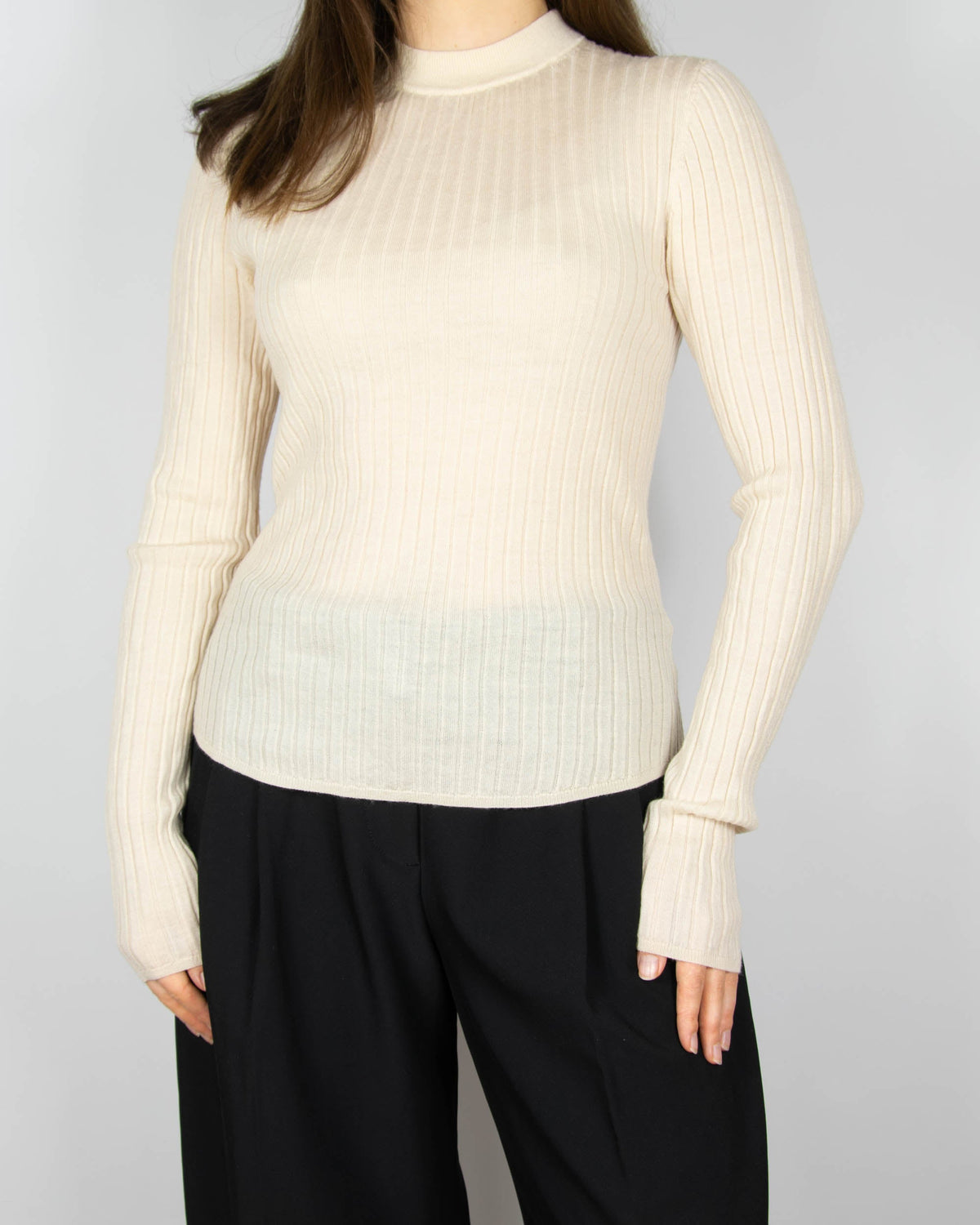 Cream ribbed wool sweater by Uniqlo