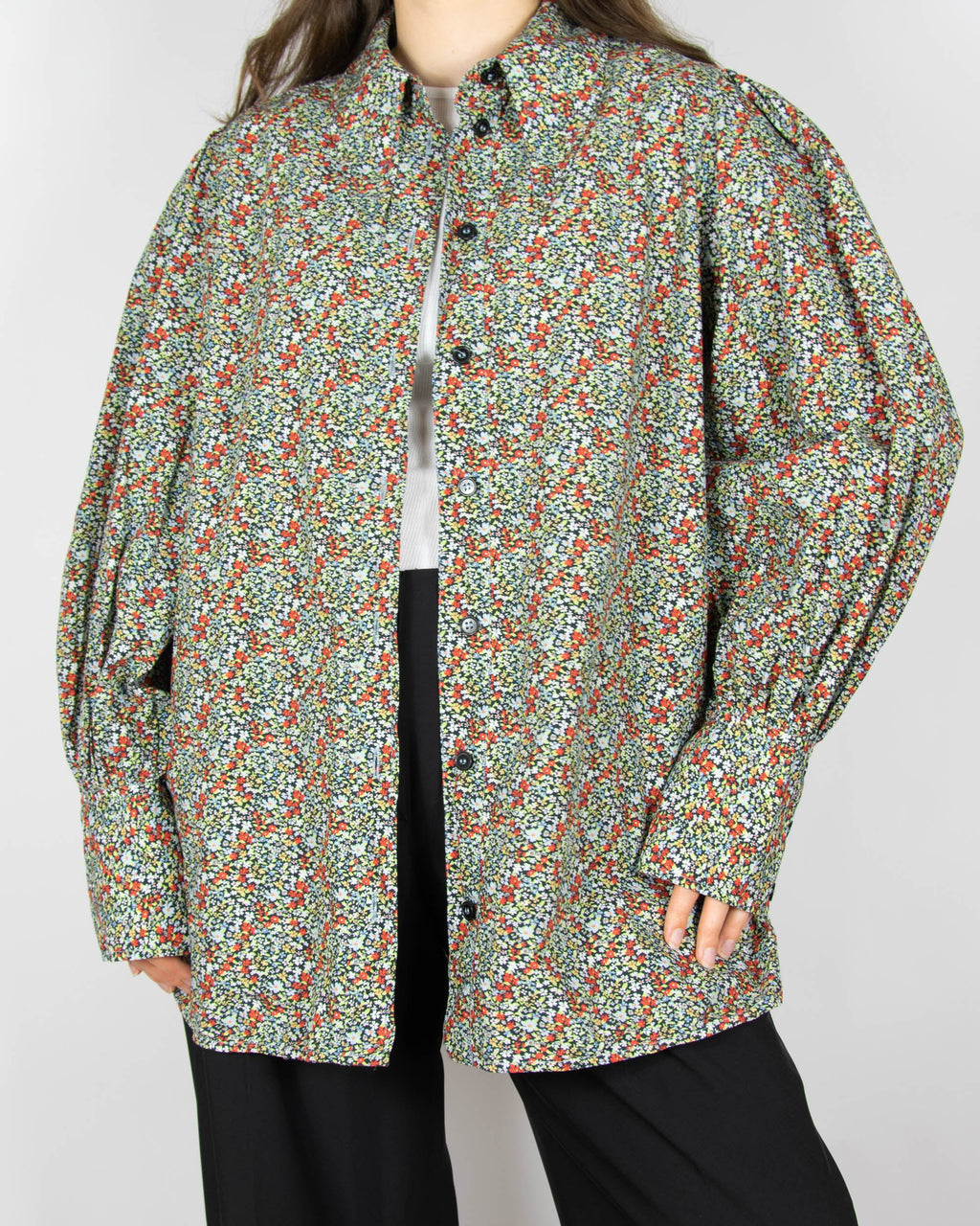 Floral organic cotton shirt with puff sleeves by GANNI