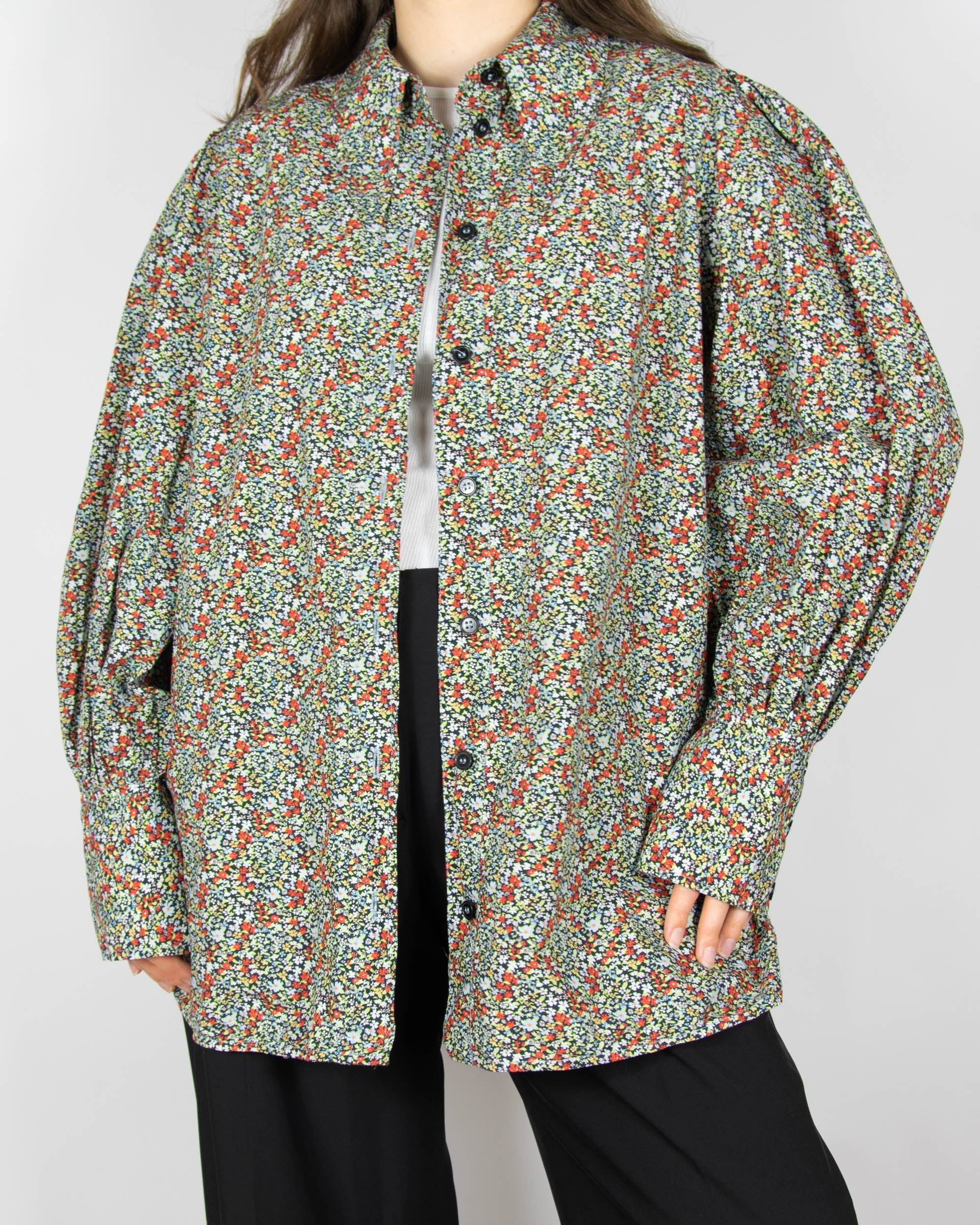 Floral organic cotton shirt with puff sleeves by GANNI