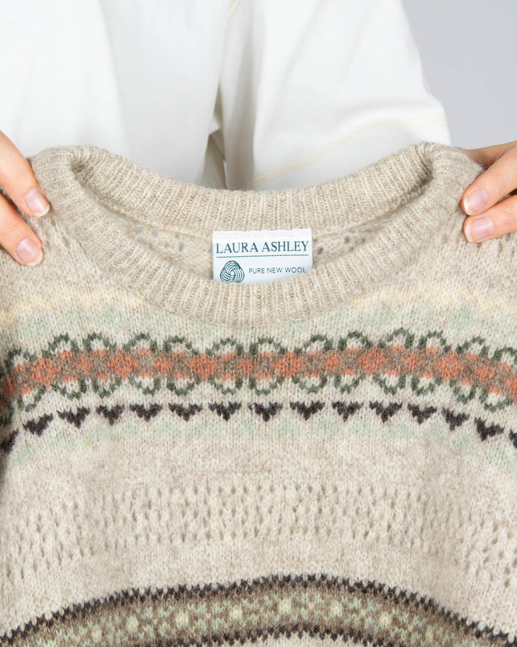 Unique vintage beige wool sweater by LAURA ASHLEY. Made in Scotland.