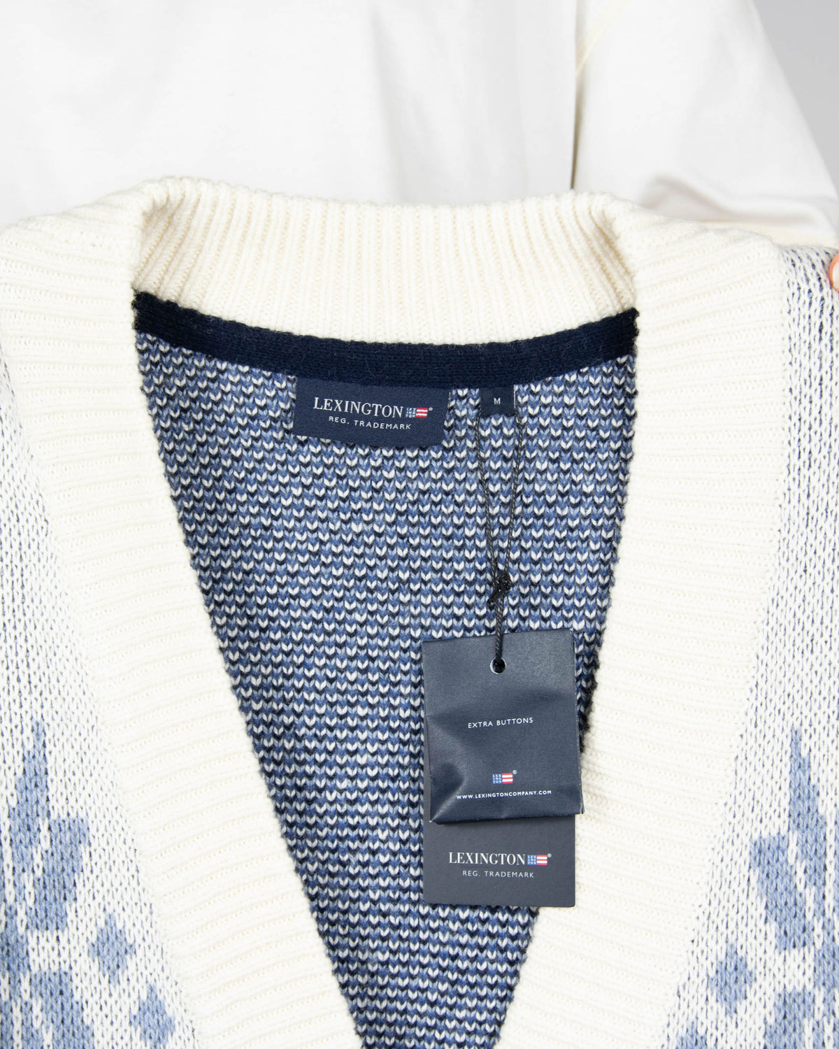 Blue and cream merino wool and cotton sweater by Lexington