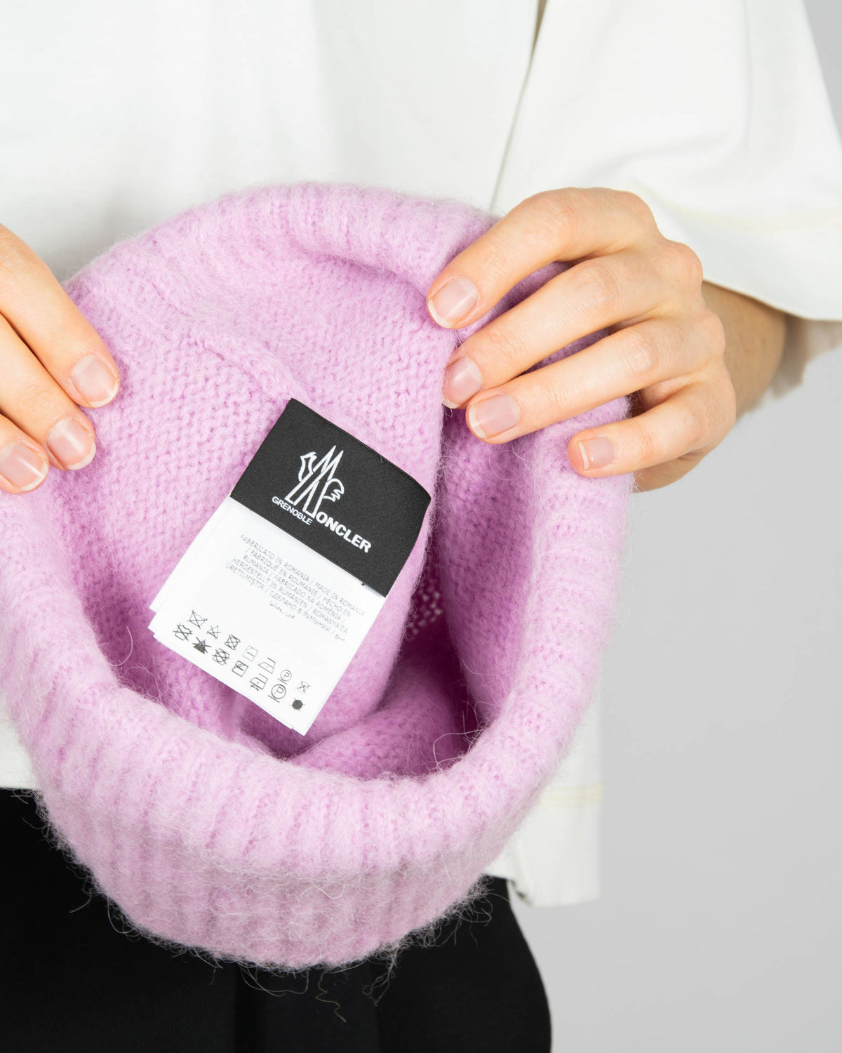 Pink alpaca hat from the Grenoble line by luxury brand Moncler