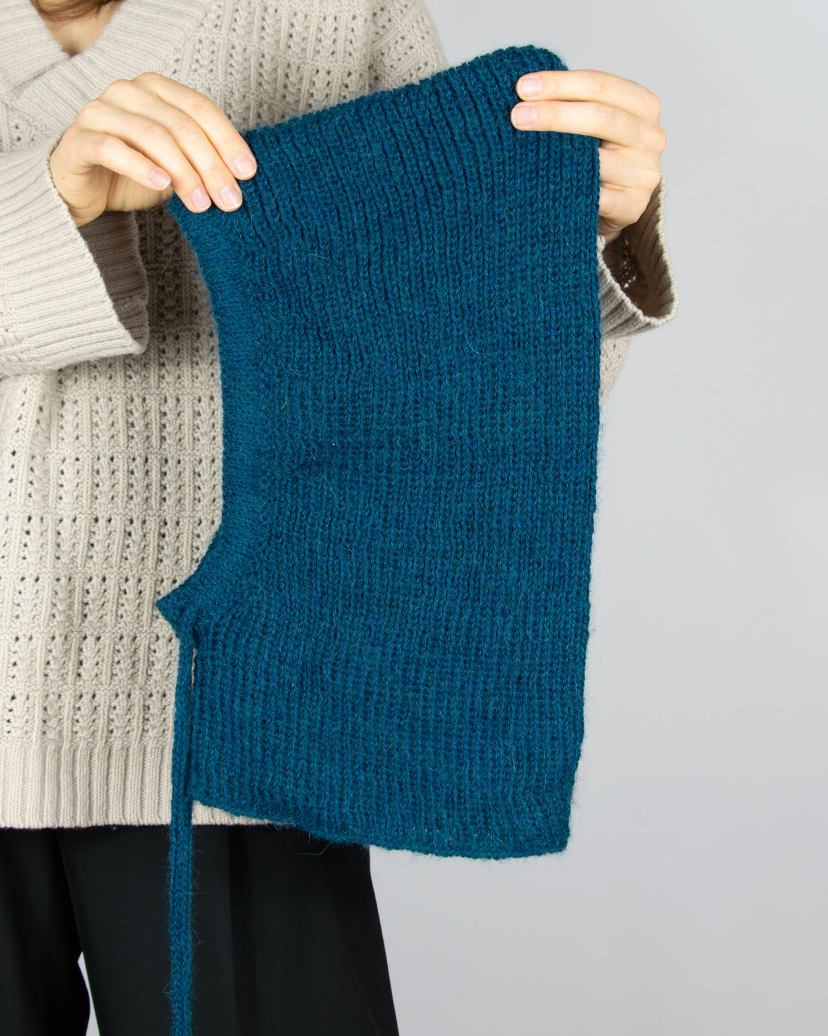 Teal handmade wool and alpaca balaclava
