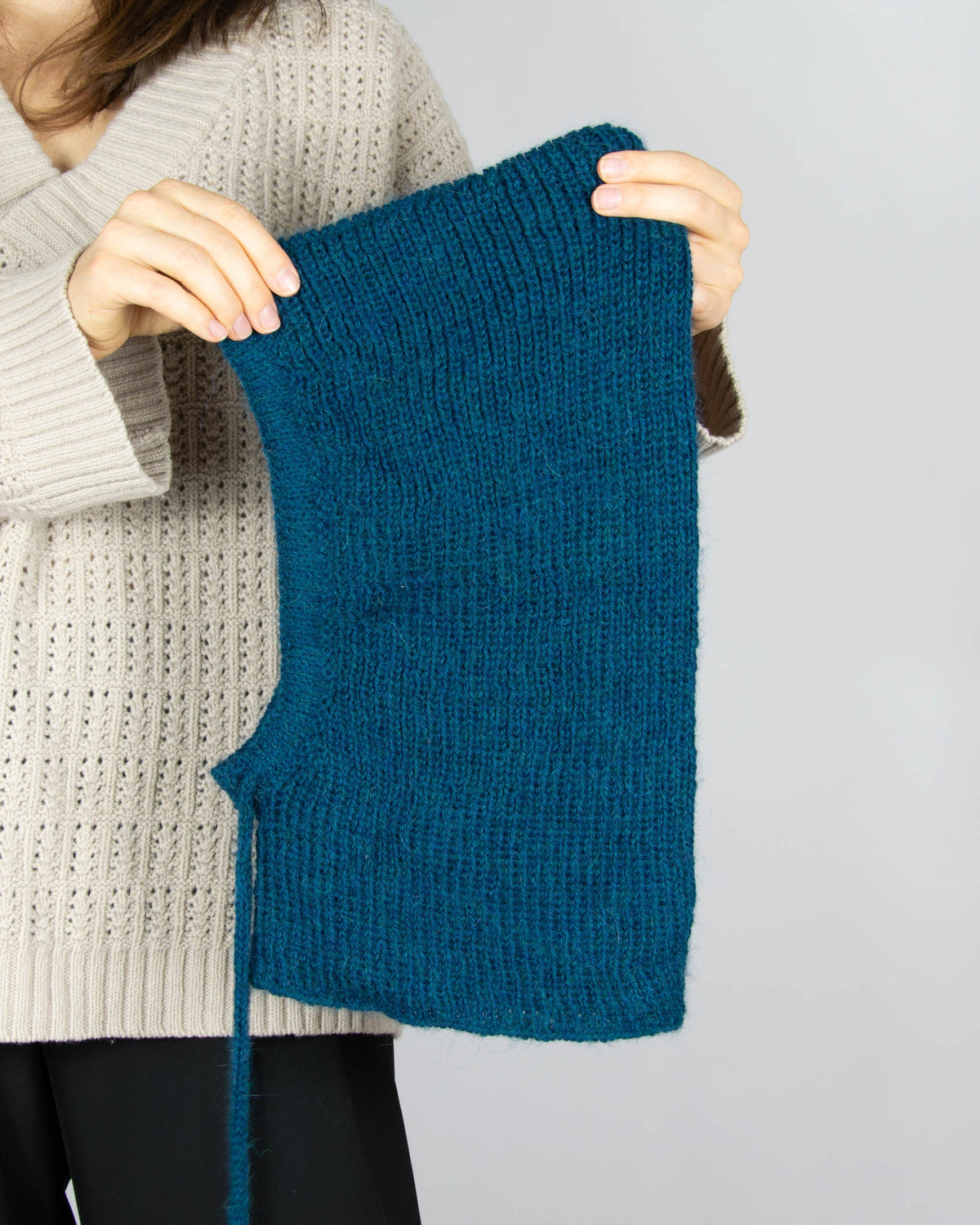 Teal handmade wool and alpaca balaclava