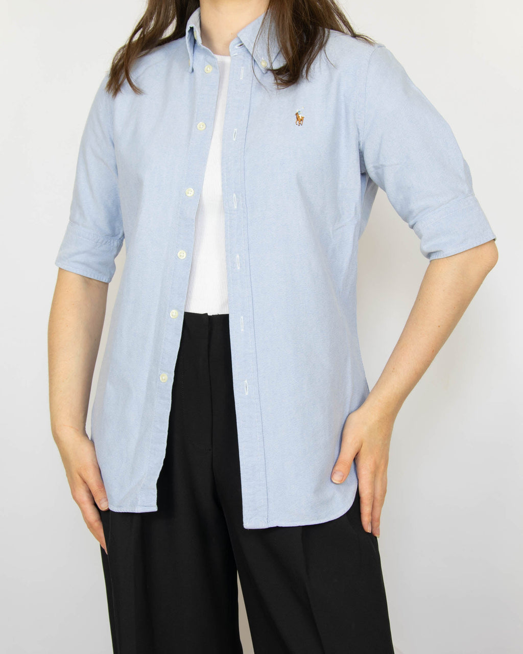 Light blue short-sleeve cotton shirt by premium brand Ralph Lauren